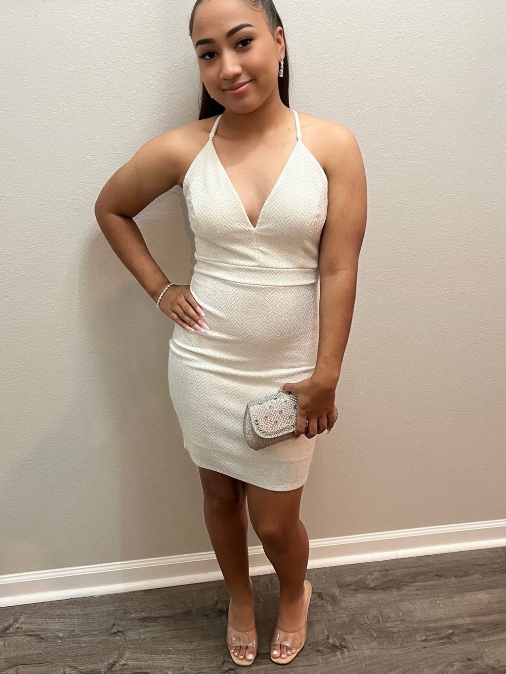 White V-Neck Spaghetti Strap Bodycon Dress